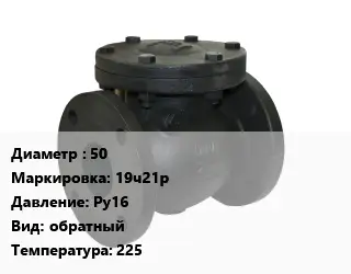 Клапан чугунный 50 19ч21р Ру16 обратный 225